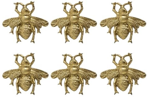 SOFFEE DESIGN Set of 6 Vintage Gold Zinc Cabinet Knobs, Decorative Metal Bee Shape Knobs Pull Handle for Door Cabinet Drawer, Antique Dresser Knobs Home Furniture Handle