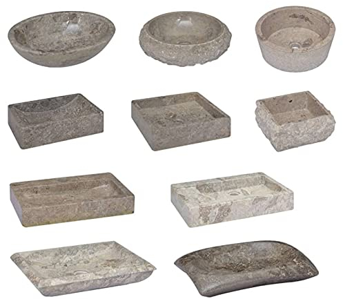 Susany Waschbecken Aufsatzwaschbecken Waschtisch Waschplatz Waschschale Handwaschbecken Naturstein Becken Badezimmer Grau 40x40x10cm Marmor