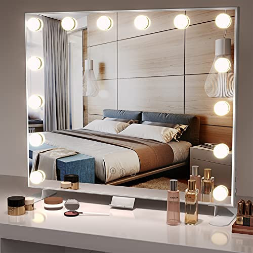 Dripex Miroir Maquillage Hollywood avec Lumière Miroir Maquillage Lumineux LED avec 14 Ampoules 3 Modes Réglables Contrôle Tactile Connecté USB 60 x 53 cm - Argent