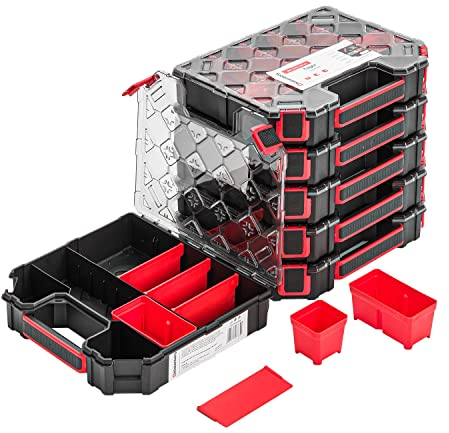 6x Modulierter Sortimentskasten Kleinteilemagazin – 243 x 284 x 60 mm - Sortierkasten mit Transparent Deckel Sortierkoffer Werkzeugbox Sortimentskoffer Kasten mit herausnehmbaren Fächern