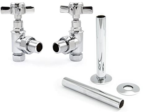 Hot Flow | Bayou Cross-Head Traditional Manual Radiator Valves (Pair) (Chrome with Sleeve)