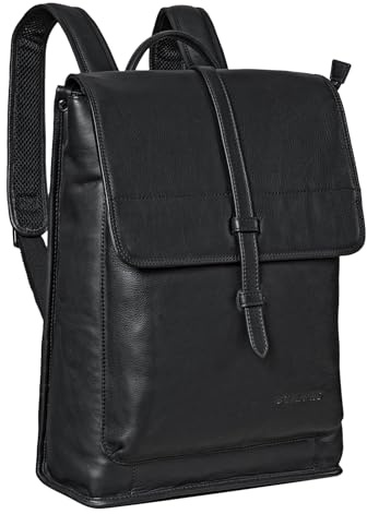 STILORD Foster Lederrucksack Groß Fahrrad Rucksack Vintage Leder Rucksack für Laptop Business Backpack Arbeitsrucksack für Herren Damen Echtleder Farbe:schwarz