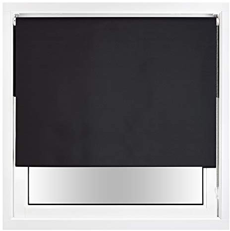FURNISHED Blackout Roller Blind with Metal Fittings Trimmable Insulated Thermal Fabric Heavy-duty Easy Install Brackets Window Roller Blinds - Black, 115W x 210H cm