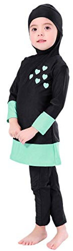 FYMNSI Kinder Baby Mädchen Muslimischen Badeanzug Modest Islamischen Ganzkörper Full Cover Langarm Top Hijab Hose Burkini Set Wassersport Surfen Outfit Bademode Schwimmanzug Schwarz 5-6 Jahre