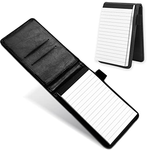 Cobee Notizblockhalter aus Leder, Mini Notebooks tragbares Business Notizbuch Notizbuch multifunktionaler Notizblockhalter für Büro Schule (Schwarz)