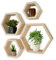 Sechseckige Regale - Naturholz schwebende Regale - 4er Set - Wandregal für Schlafzimmer, Büro, Wohnzimmer & Badezimmer - Bauernhaus Wanddekoration - Dekorative Holzwabenregale mit Ausrichtungswerkzeug