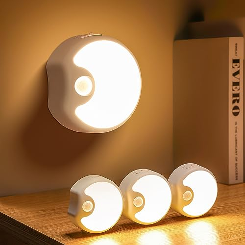 Nachtlicht mit Bewegungsmelder Innen[3 Stück], USB Aufgeladen+Auto EIN/AUS+Kabellos Treppenbeleuchtung mit Bewegungsmelder Innen Batterie, Nachtlicht Bewegungsmelder Innen Akku, Bewegungsmelder Innen