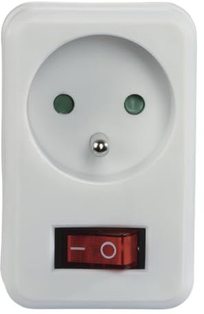 Hama Toma de corriente con interruptor (adaptador, interruptor, 250 V, 16 A, interruptor, enchufe, contacto), color blanco