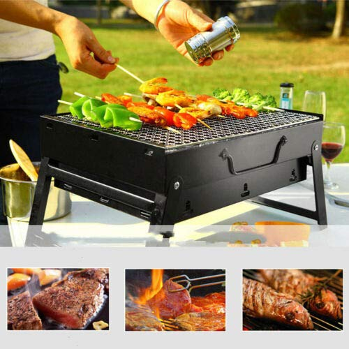 Tbkoly Grillkocher, tragbar, klein, schwarz, Holzkohlegrill, Grill, Terrasse, Camping, Picknick, Brenner, faltbarer Grill