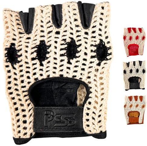 PSS Fingerloser Handschuh Leder Häkeln Netz Masche Mensch Mann Muskeltraining Bodybuilding Fitness Fahren Fahrrad Radsport Lederhandschuhe ohne Futter Gepolstert, Ref 417, Schwarz Größe L