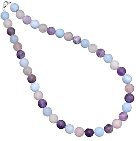 A&M Amethyst aquamarine and Rose Quartz Beads Necklace, 10MM Round Matte Finish Necklace, Dainty Handmade Necklace Beads, MultI Stone Necklace, 925 Silver Necklace, family Birthstone Jewelry, 20''