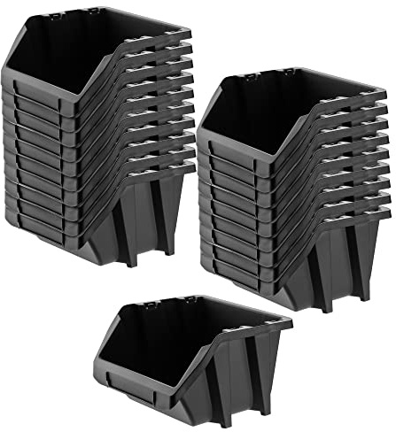 KADAX Storage Bins, Plastic Organiser for Workshop and Garage, Storage Boxes for Screws and Nails, Stacking Bins (Black, 272 x 238 mm, Set of 20)