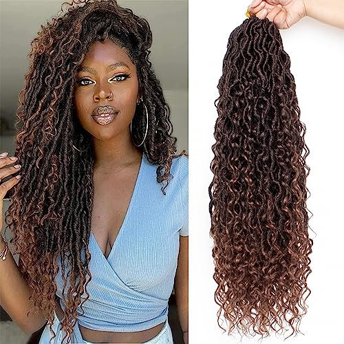 Xtrend 24Inch 8packs Bohemian Faux Locs Crochet Hair Pre-Looped Messy River Bohemian Locs Hair Wavy Crochet Braids With Curly Hair In Middle And Ends 12Strands/pack T30#…
