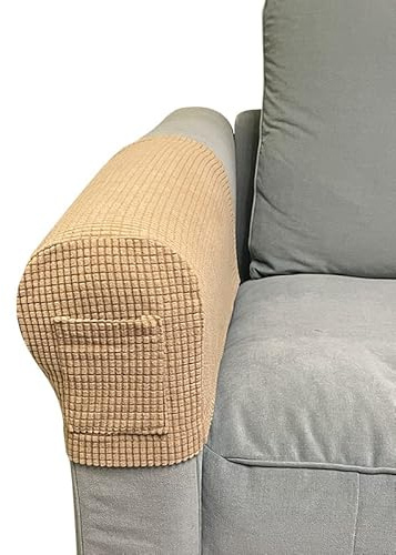 Skybook Armlehne Stuhlhussen mit 1 Tasche Stretch Sessel Couch Armlehne Bezug Anti-Rutsch Spandex Polyester Sofa Stuhl Armkappen Schonbezüge für Möbelschutz 2er Set (Sand)