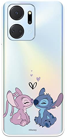 Schutzhülle für Huawei Honor X7A, offizielles Disney Angel & Stitch Kuss, zum Schutz Ihres Handys, transparent, flexibel, mit offizieller Lizenz von Lilo & Stitch