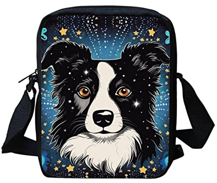 Kuiaobaty Damen-Umhängetasche, Mini-Umhängetasche, Dog Border Collie Stars, 17 x 6 x 23 cm