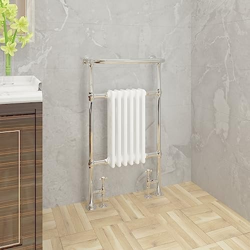 Warmehaus Traditional Victorian 952x569mm Heated Towel Rail Bathroom Radiator Chrome & White