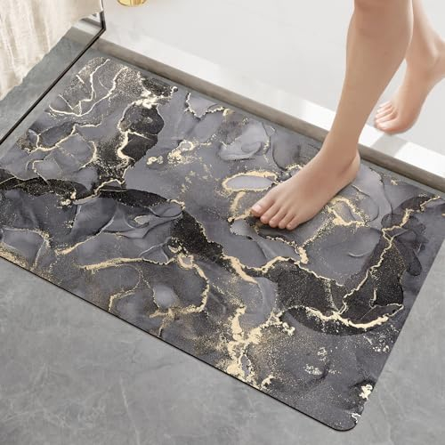 DEXI Badematte rutschfest 43 x 110 cm, Super Absorbierende Badezimmerteppich, schnelltrocknende Badvorleger, Waschbar Duschvorleger für Dusche, Badewannen und Badezimmer, Dunkelgrau