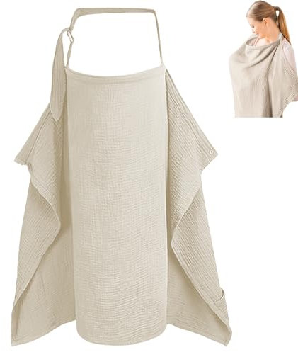 Tyrzol Super Soft Cotton Nursing Cover with Adjustable Strap and Breathable, Multi-Use for Car Seat, Stroller (Khaki)