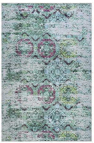 Bunter Kurzflor Teppich im angesagten Used-Look von WECONhome für Wohnzimmer, Schlafzimmer, Arbeitszimmer oder Kinderzimmer – Focus (160 x 230 cm, grün)