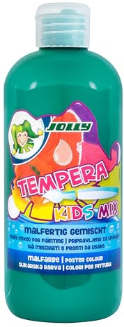 JOLLY Tempera Kids Mix paint, pintura líquida, frasco de 0,5 l Verde oscuro, colores brillantes y opacos, se puede pintar sin diluir o con agua, se puede utilizar sobre todos los materiales