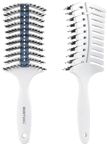 BESTOOL Haarbürste ohne Ziepen, Wildschweinborsten Haarbürste mit Nylonstiften, Gebogene und Belüftete Entwirrbürste für für Locken & Lange Haare, Kopfhaut Massagebürste Detangler-Bürste