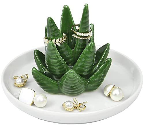 INOGIH Plateau de bijoux en céramique Organisateur Écran de rangement pour décoration de la maison pour bracelets Boucles d'oreilles - Succulenta Plaque de support de bague pour bijoux - Vert