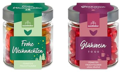 Bundle 2er-Set Weihnachten im Glas | hochwertige Fruchtgummi im Geschenkglas | 240g Gummibärchen zum Verschenken | Perfekt zur Weihnachtszeit | Geschenk für Kinder, Freunde oder Familie