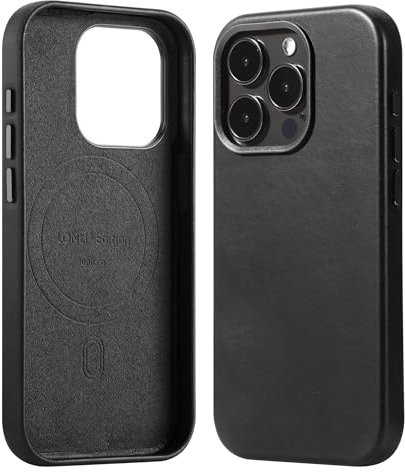 LONLI Edition – Schutzhülle für iPhone 15 Pro – Premium-Schutzhülle aus europäischem Echtleder – entwickelt Patina im Laufe der Zeit – kompatibel mit Magsafe – schwarze Tinte