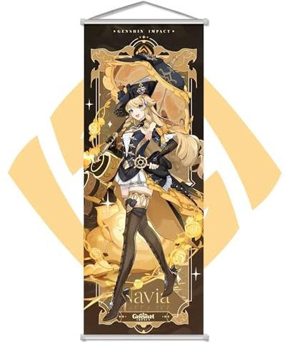 Rainteam Genshin Impact-Poster, Spiel, hängende Wandkunst, künstlerische Leinwand, Genshin-Figuren-Poster mit Stangen, für Wohnzimmer, Schlafzimmer, Dekoration (69,8 x 25,4 cm) (Navia)