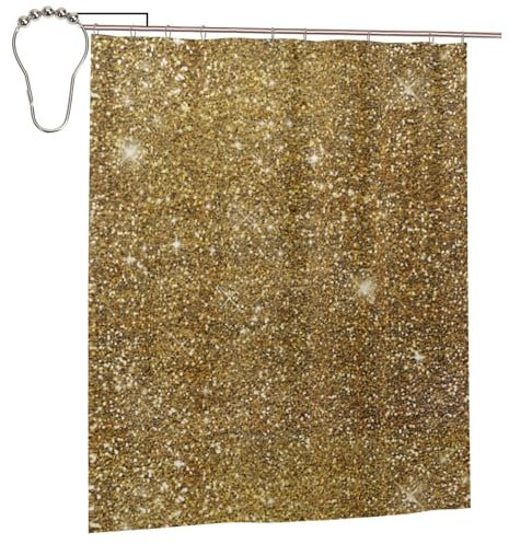 EgoMed Shower Curtain 60x72 Inch,Bathroom Decor Waterproof Fabric Shower Curtains with Hooks,Gold Glitter Sparkle Glittery Sparkly
