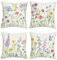 Bonhause 4er Set Kissenbezüge Blumen Garten 45 x 45 cm Blume Vögel Polyester Leinen Dekorative Kissenhülle Zierkissenbezüge für Sofa Zuhause Garten Outdoor Dekoration