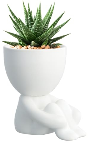 Wisebom Vaso Ceramica Piante, Vaso da Fiori a Forma Umana, Ceramica vasetti di Fiori a Forma Umana per Pianta Grasse e Cactus nel Interni e Giardini (bianco)