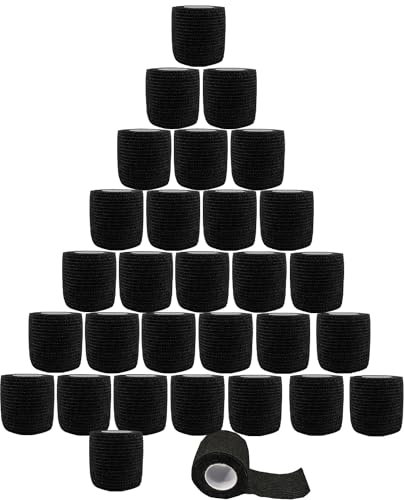 30 Rollen Selbstklebender Verband, 5cm x 4,5m Non-Woven Pflaster Rolle Verbandsmaterial für Mensch und Tier, Elastische Binde Bandage Fixierbinde Haftbandage Selbstklebend für Sport, schwarz)