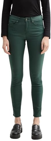 TOM TAILOR Denim Damen Coated NELA Extra Skinny Jeans in Leder-Optik, 10362 - Dark Gable Green, 27/32