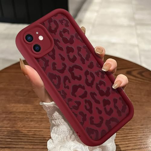 MOWIME Compatible with iPhone 11 Case, Cheetah Print Shockproof Soft TPU Protective Case for Women Girls, Slim Anti Scratch Leopard Case for iPhone 11 6.1 Inch, Wine Red