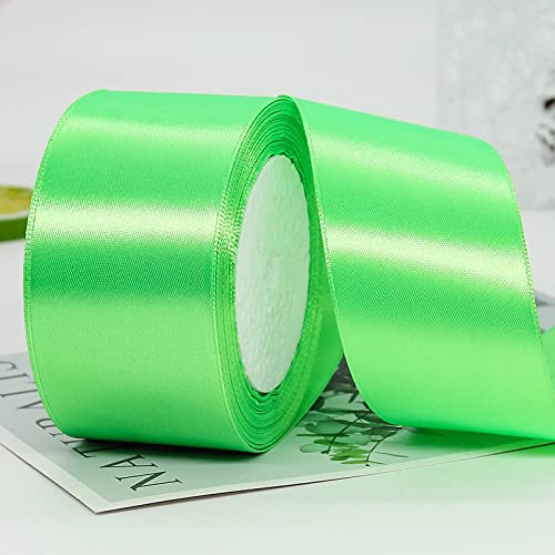YYCRAFT Apfelgrünes, solides Satinband, 5,1 cm, 45,7 m, Bastelstoffband für Geschenkverpackungen, Blumensträuße, Hochzeit, Party, Dekoration