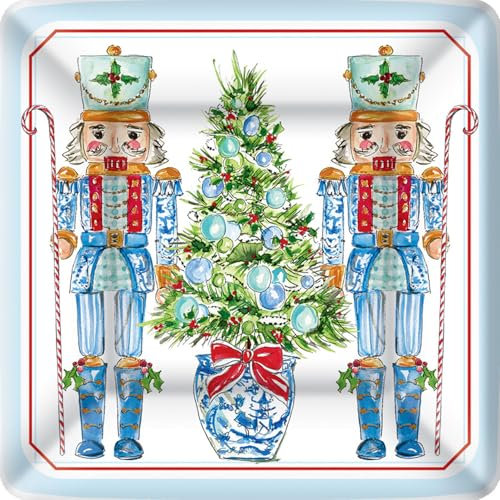 Boston International Paper Plates Square |Appetizer + Dessert Size, 7 x 7-Inches, Blue Nutcrackers, 8-Count