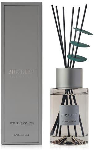 Airkeep Raumduft 200ml, White Jasmine Grau Duftstäbchen, Raumerfrischer Deko für Schlafzimmer, Badezimmer, Büros, Schränke