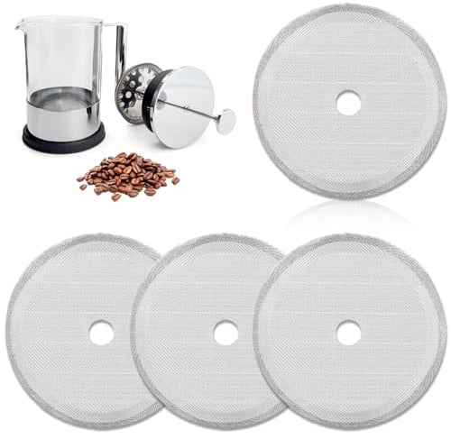 4pcs 4-Inch French Press Replacement Filter Screen - Stainless Steel Reusable Mesh Filter for 8 Cup/34 OZ/1000 ml Coffee Tea Makers - Cafetiere Filters
