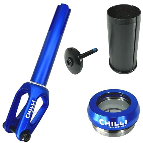 Chilli Pro Scooters Stunt-Scooter Slim Cut Fork Trick Roller Ersatz Tuning Gabel HIC Komplett Set passend für 100 I 110 I 120mm Rollen Blau