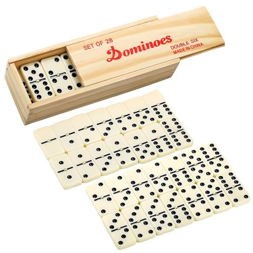 COSORO Jeu de Domino Classique en Bois,Dominos Jeu pour Enfant Set de Double 6 Domino,28 Pièces Dominos de Luxe Jeu de Société Traditionnel Jeux de Famille Divertissement Voyage pour Enfants Adultes