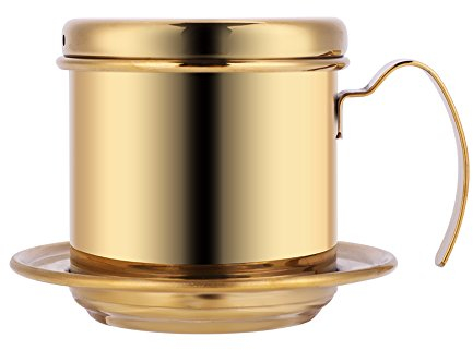 Vietnamesisches Kaffeefilter-Set, Pour Over Coffee Dripper, Wiederverwendbare Kaffeepresse für Wanderausflüge (GOLD)