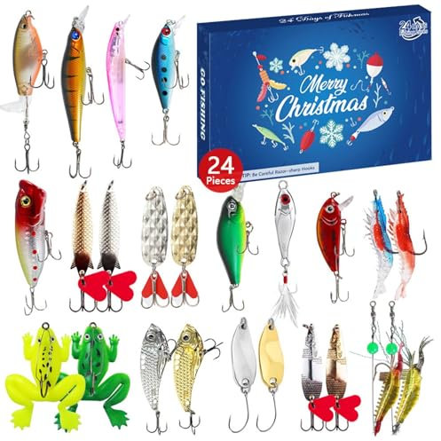 Angel-Adventskalender 2024, 24-Tage-Angelköder-Adventskalender, Forellenköder Für See-Angelse, Weihnachtskalender Adventsköder Für Vater, Opa