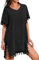 AI'MAGE Swim Cover-Ups V-Neck Baggy for Ladies Plus Size Beach Dress Polyester Beachwear Holiday, Black, XXL