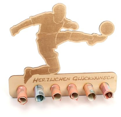 Kreative Feder Geldgeschenk Fußball zum Geburtstag - Geldscheinhalter aus Holz mit 6 Löchern für Geldscheine (Fußball)