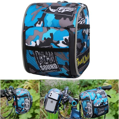 Boxonly Camouflage Lenkertasche Wasserabweisende Fahrrad Vordertasche Große Kapazität Blau Camo Fahrrad Lenkertasche für MTB und Rennräder Kompakte Frontaufbewahrung 7 Zoll x 6 Zoll / 19 x 14 cm