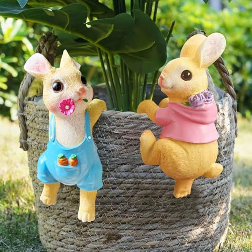 Yarteim Gartendeko Kaninchen Sukkulenten Blumentopf Dekoration,Paar Tier Cartoon Harz Deko Anhänger Hängende Statue,Hase Gartenstatuen Deko Garten Hase Figuren für Garten Balkon Deko