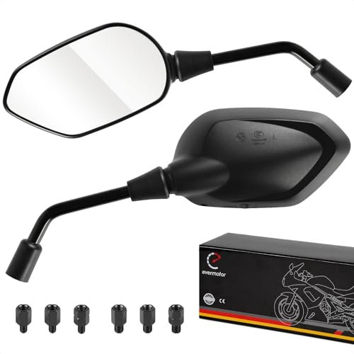 Evermotor Universal Motorrad Spiegel E-geprüft, 360°Drehbarer Motorrad Rückspiegel Set M8 M10, Motorradspiegel Kompatibel mit Scooter, Roller, ATV, Moped(2 Stück)
