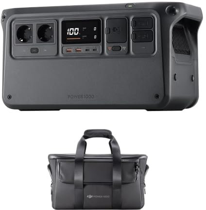 Estación de energía portátil DJI Power 1000，Generador solar 2200W，Batería LiFePO4 1024Wh，Carga rápida 4 en 1，23dB Ultra silencioso，Generador solar para camping（Power1000+ Bolsa oficial de DJI）